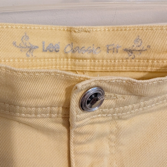 Lee  Women's Classic Fit Capris yellow with Rhinestones pockets accents - Picture 2 of 7